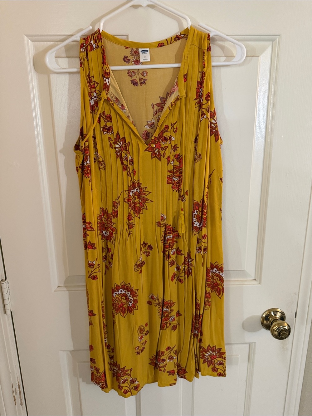 Old Navy Mustard Floral Sleeveless V-Neck Swing Dress